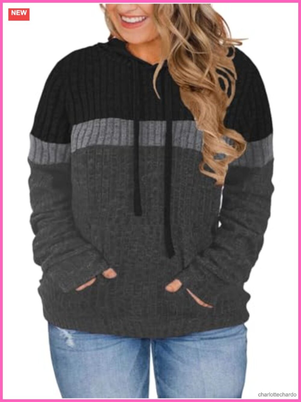 Plus Size Hoodie for Women Loose Fit Color Block Pullover Sweatshirt with Pocket